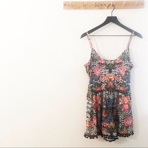 ASOS Floral Pom-Pom Trimmed Spaghetti Strap Romper